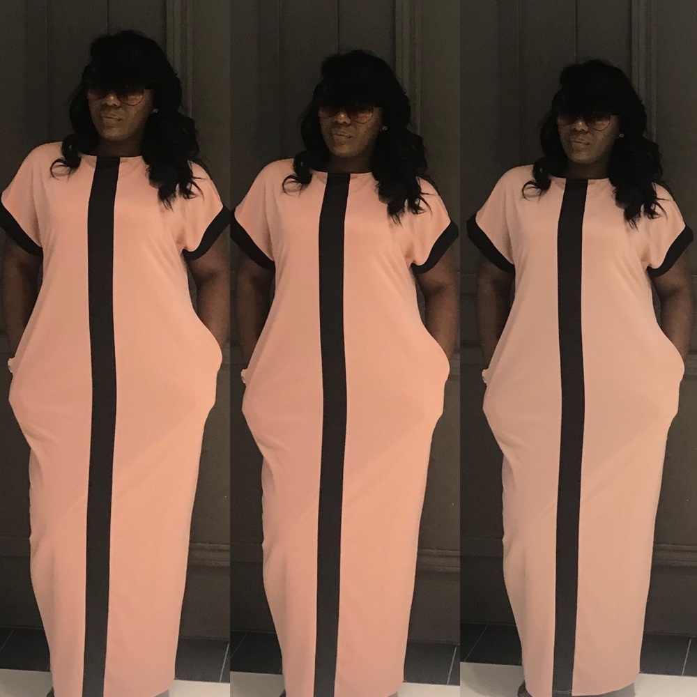 Contrast Panel Cocoon Full Length Dress